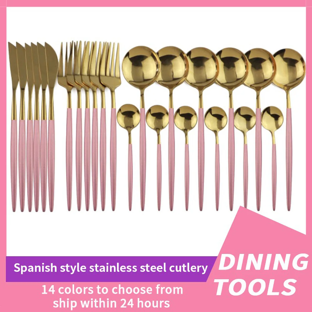 24Pcs/set Stainless Steel Dinner Black Gold Dinnerware Set Knife Fork Spoon Cutlery Set Kitchen Tableware Silverware Sets
24Pcs/set Stainless Steel Dinner Black Gold Dinnerware Set Knife Fork Spoon Cutlery Set Kitchen Tableware Silverware Sets