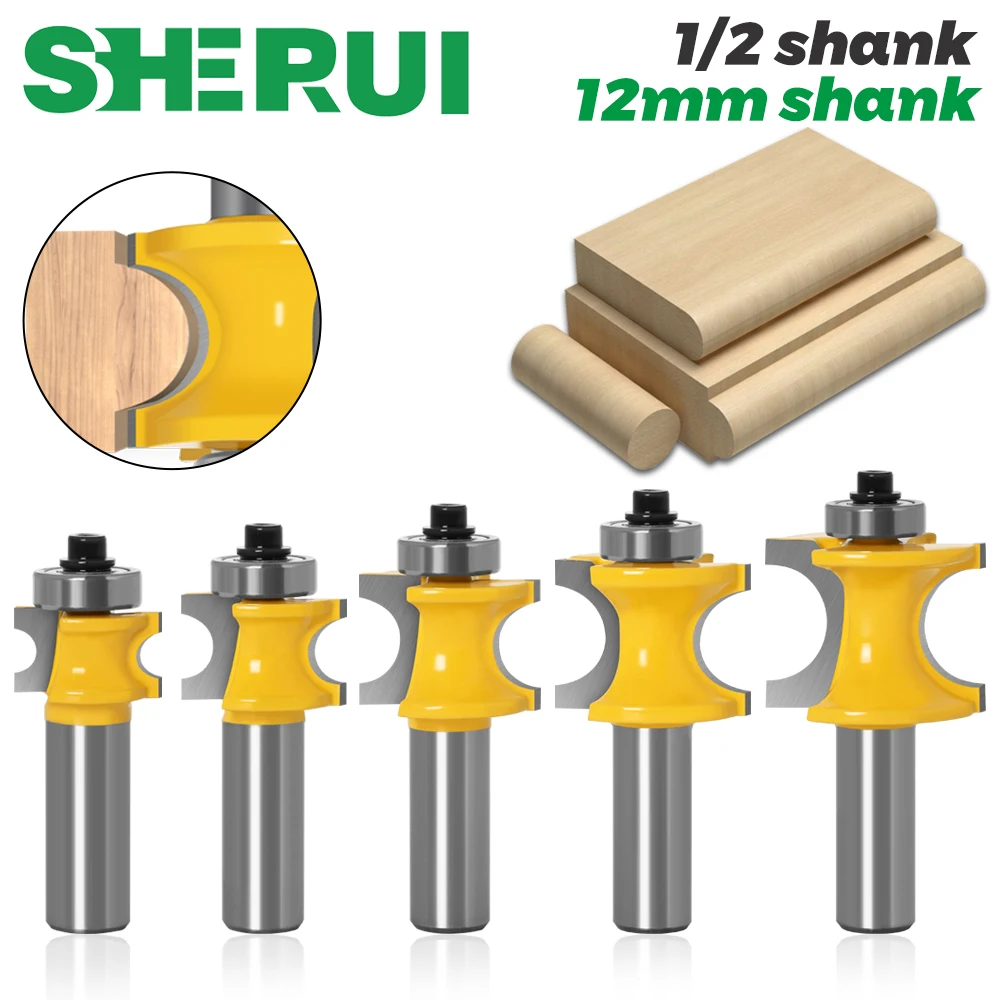 

1-5Pc Bullnose Router Bit Set C3 Carbide Tipped 1/2" Shank 12mm shank Woodworking cutter