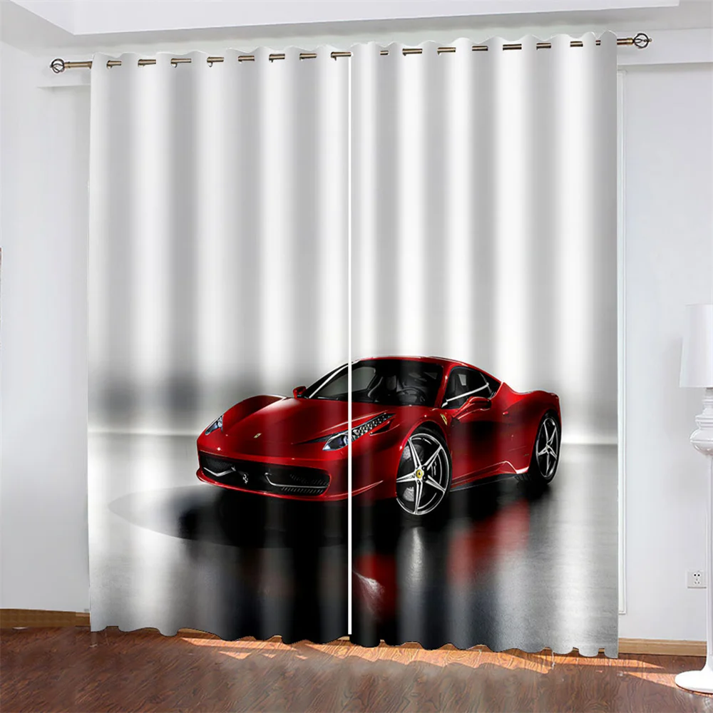 

Sports Car Printing Woven Curtains Bedroom Blackout Curtains with Two Independent Curtains on The Left and Right