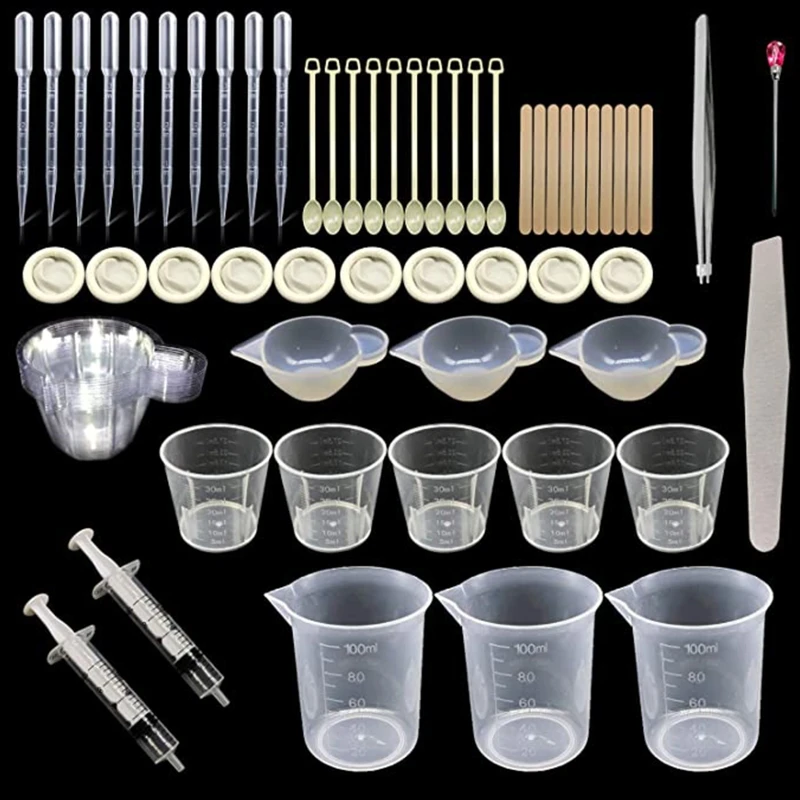66Pcs Crystal Epoxy Resin Molds Kit DIY Crafts Jewelry Making Tools Silicone Measuring Cup Mixing Cups Tweezers Mixing Sticks
66Pcs Crystal Epoxy Resin Molds Kit DIY Crafts Jewelry Making Tools Silicone Measuring Cup Mixing Cups Tweezers Mixing Sticks