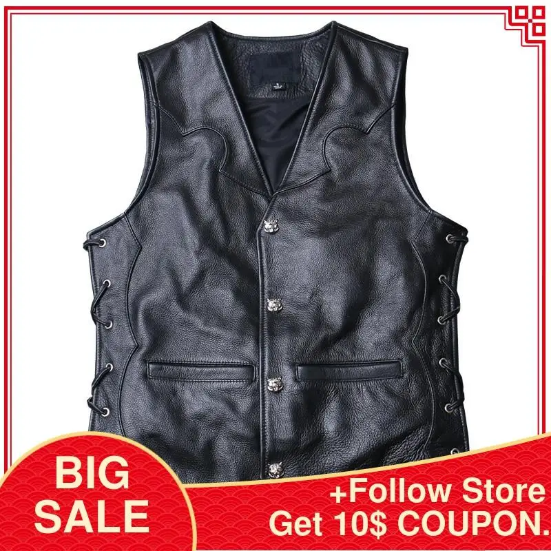 2020 Black Motorcycle Style Genuine Leather Vest Men Plus Size 5XL Single Breasted Real Cowhide Spring Slim Fit Biker's Vest
2020 Black Motorcycle Style Genuine Leather Vest Men Plus Size 5XL Single Breasted Real Cowhide Spring Slim Fit Biker's Vest