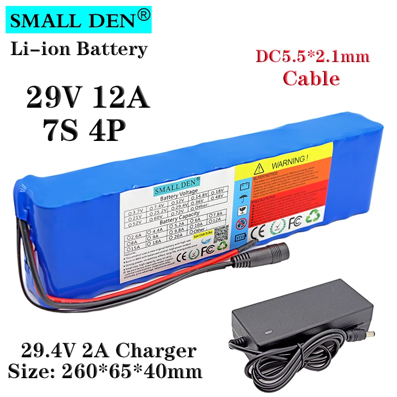 24V 12Ah 18650 lithium ion battery pack 7S4P 350W DC 29.4V electric bicycle moped scooter battery Built-in 15A BMS+ 2A Charger
24V 12Ah 18650 lithium ion battery pack 7S4P 350W DC 29.4V electric bicycle moped scooter battery Built-in 15A BMS+ 2A Charger