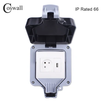 Coswall IP66 Weatherproof Waterproof Outdoor Israel Standard Wall Power Socket With USB Charging Port 2A Max. Surface Mounted
Coswall IP66 Weatherproof Waterproof Outdoor Israel Standard Wall Power Socket With USB Charging Port 2A Max. Surface Mounted