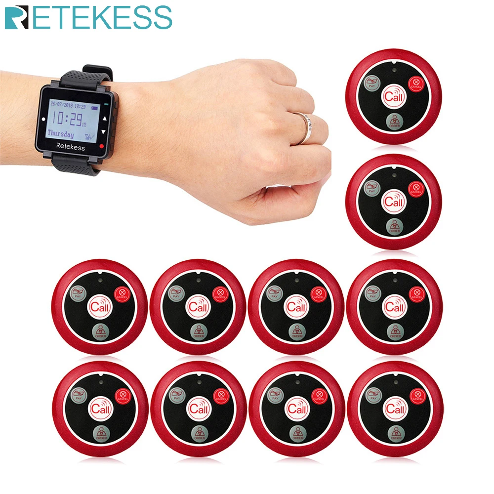 Retekess Call Waiter Wireless Call System Restaurant Pager Black Watch Receiver+10 Call Buttons Customer Service Wireless Pagers
Retekess Call Waiter Wireless Call System Restaurant Pager Black Watch Receiver+10 Call Buttons Customer Service Wireless Pagers