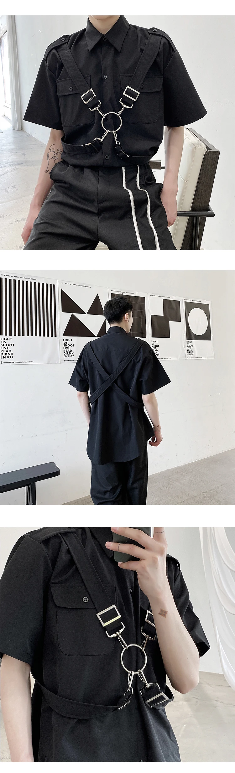 Summer iron ring ribbons design men women hip hop punk shirt short sleeve oversized blouse man vintage casual shirts Summer iron ring ribbons design men women hip hop punk shirt short sleeve oversized blouse man vintage casual shirts