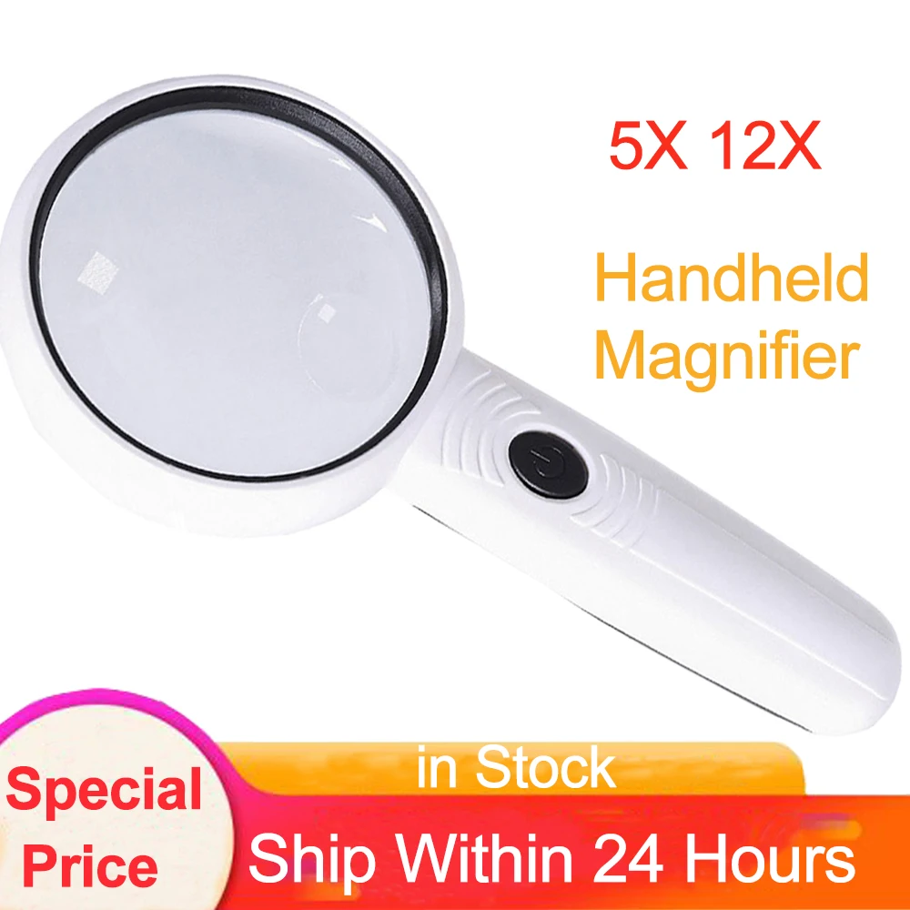 

5X 12X High-Definition Handheld Magnifying Glass With Two LED Lights and One UV Counterfeit Lamp , Reading Maintenance Magnifier