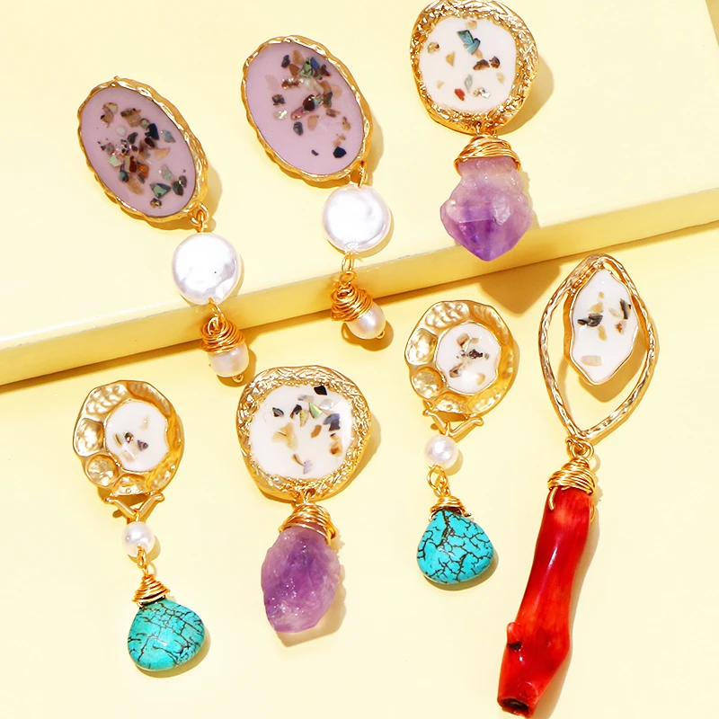 KOMi Creative Geometric Drop Earrings Colorful Shell Coral Turquoises Pearl Pendant Earrings for Women Simple Jewelry G0514
KOMi Creative Geometric Drop Earrings Colorful Shell Coral Turquoises Pearl Pendant Earrings for Women Simple Jewelry G0514