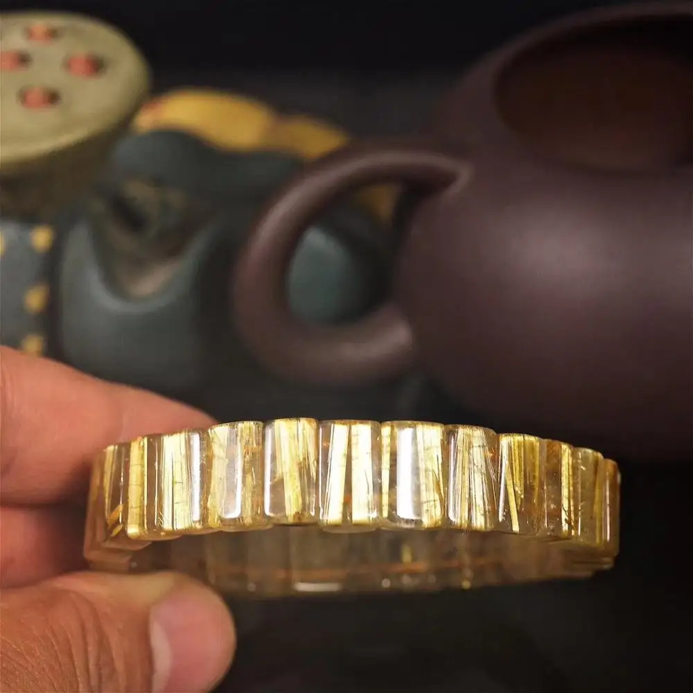 Natural Gold Rutilated Titanium Quartz Bracelet From Brazil 13x6mm Crystal Stretch Clear Rectangle Wealthy Beads Bangle AAAAAA 
Natural Gold Rutilated Titanium Quartz Bracelet From Brazil 13x6mm Crystal Stretch Clear Rectangle Wealthy Beads Bangle AAAAAA