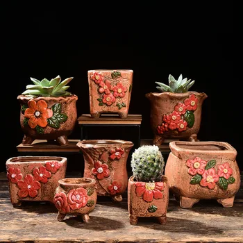 Creative Ceramic Flowerpot Coarse Poterry Floral Pattern Fleshy Plant Pot Breathable Vase Office Desktop Ornaments Garden Decor
Creative Ceramic Flowerpot Coarse Poterry Floral Pattern Fleshy Plant Pot Breathable Vase Office Desktop Ornaments Garden Decor