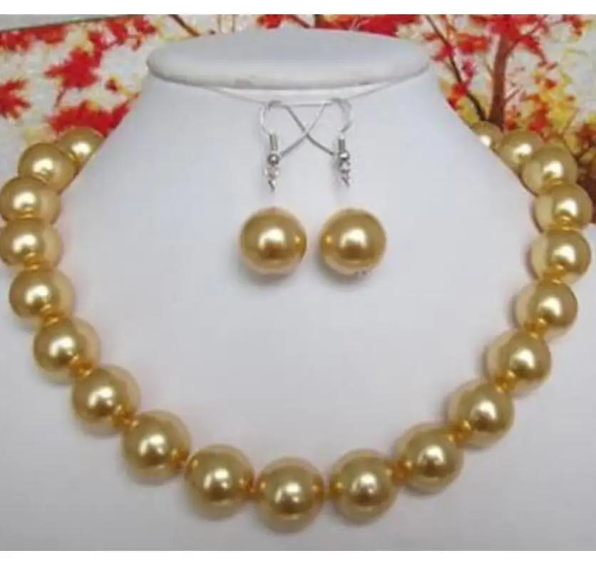 Фото Заводская цена на прекрасное женское ожерелье 12 мм Золотое жемчужное с морской