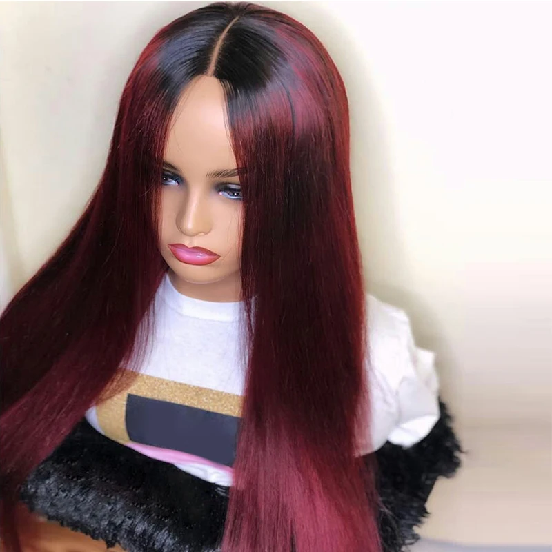 1B 99J Lace Frontal Wig 150% Straight Full Lace Front Human Hair Wigs Ombre Purple Wine Red Aquaman Colorful Wig