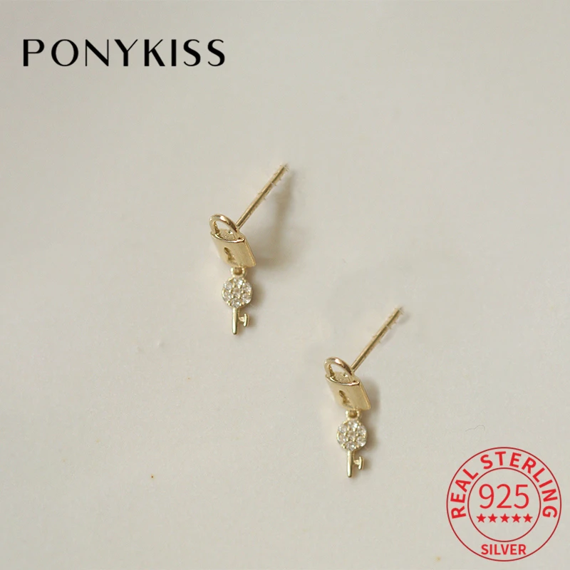 PONYKISS 100% S925 Sterling Silver Lock And Key Zircon 14K Gold Stud Earrings For Women Party Fine Jewelry Gift Drop Shipping
PONYKISS 100% S925 Sterling Silver Lock And Key Zircon 14K Gold Stud Earrings For Women Party Fine Jewelry Gift Drop Shipping