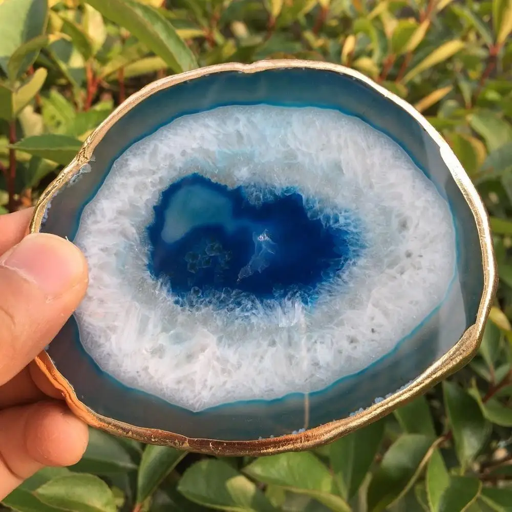 1pcs Natural agate polishing insulated coasters crystal plate agate coasters gilt lace mineral decoration
1pcs Natural agate polishing insulated coasters crystal plate agate coasters gilt lace mineral decoration