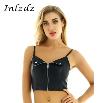 

Women's Rave Top Leather Pole Dance Top Spaghetti Shoulder Straps V-neck Camisole Vest Crop Tank Top for Festivals Raves Clothes