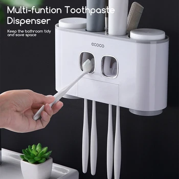 Wall-mounted Automatic Toothpaste Dispenser Toothbrush Holder with 4 Cups Squeezing Toothpaste Storage Bathroom Accessories
Wall-mounted Automatic Toothpaste Dispenser Toothbrush Holder with 4 Cups Squeezing Toothpaste Storage Bathroom Accessories