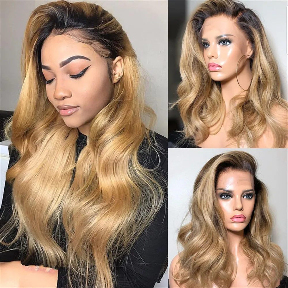 13x6 Ombre Honey Blonde Human Hair Wigs Glueless Pre Plucked with Baby Hair Body Wave Brazilian Remy Hair Free Shipping