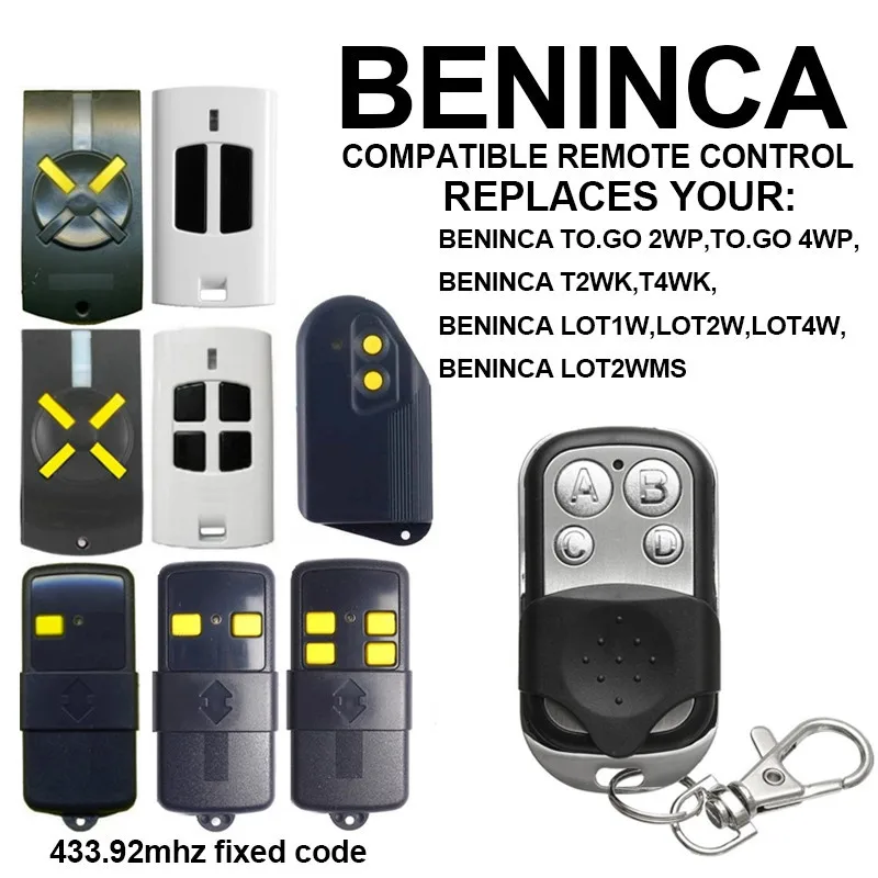 1pcs BENINCA clone remote control for TO.GO 2WP, TO.GO 4WP, TO.GO 2WK, TO.GO 4WK, T2WK, T4WK garage door remote transmitter
1pcs BENINCA clone remote control for TO.GO 2WP, TO.GO 4WP, TO.GO 2WK, TO.GO 4WK, T2WK, T4WK garage door remote transmitter
