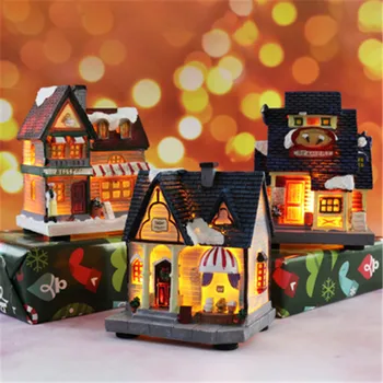 

Cute Christmas LED Lighted House Snow Hand-Painted Tabletop Centerpieces Village Scene Light Up Decoration Holiday Gift