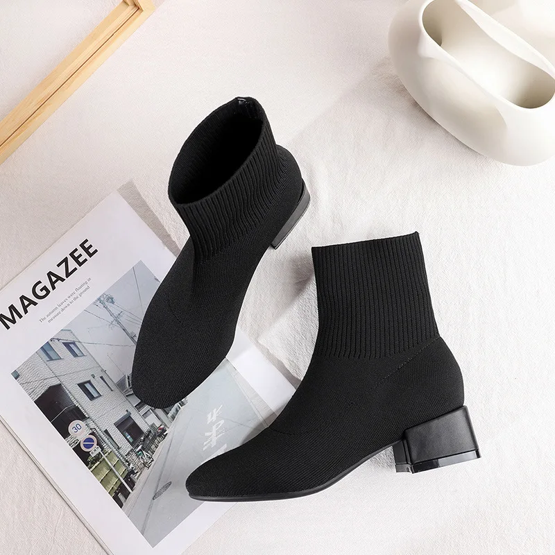 Female Boot Autumn Winter Knitting Sock Woman Boots Solid Black Slip On Square High Heels Stretchy Tight Martin Booties Shoes
Female Boot Autumn Winter Knitting Sock Woman Boots Solid Black Slip On Square High Heels Stretchy Tight Martin Booties Shoes