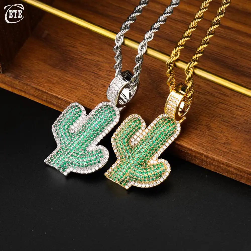 new iced out cactus pendant necklace aaa zircon gold silver