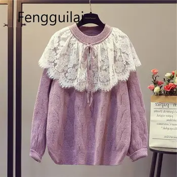 FENGGUILAI New Sexy O- Neck Lace Knitted Sweaters Women Autumn Cute Long Sleeve Solid Doll Collar Spring Knitwear Jumper Tops
FENGGUILAI New Sexy O- Neck Lace Knitted Sweaters Women Autumn Cute Long Sleeve Solid Doll Collar Spring Knitwear Jumper Tops