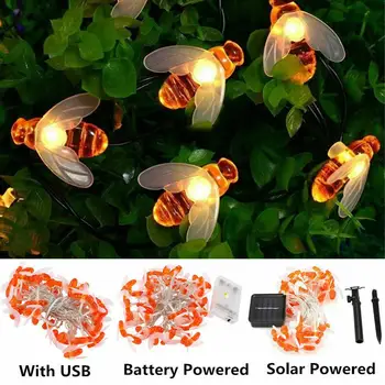 

50 LED 10M Simulation Honey Bees Solar Power String Lamp Fairy Lights Battery Garlands Garden Christmas Holiday Decor Outdoor