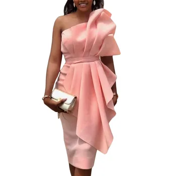Fashion Strapless Pink Party Dress Plus Size Sexy Ruffles Sheath One Shoulder White Mid-Calf Solid Dress 
Fashion Strapless Pink Party Dress Plus Size Sexy Ruffles Sheath One Shoulder White Mid-Calf Solid Dress