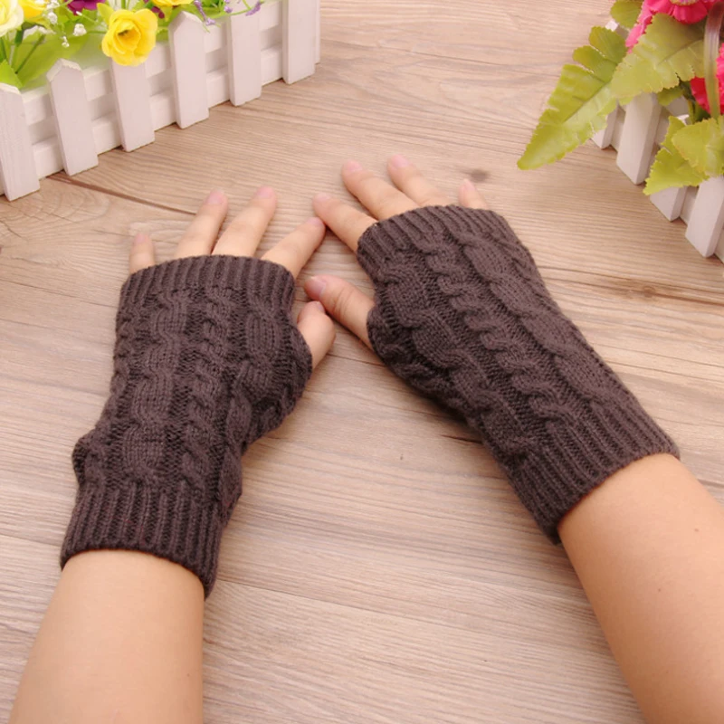 

2020 Winter Gloves Women Stylish Hand Warmer Gloves Arm Crochet Knitting Faux Wool Mitten Warm Fingerless Glove Gants Femme