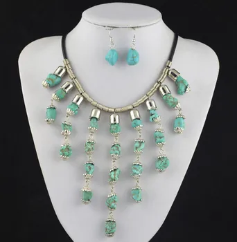 

BAG93-27--- Irregular Stone Natural Necklace Pendant & Earring Jewlery Set ,Women Gift,Vintage Look,Tibet Alloy , wholesaler