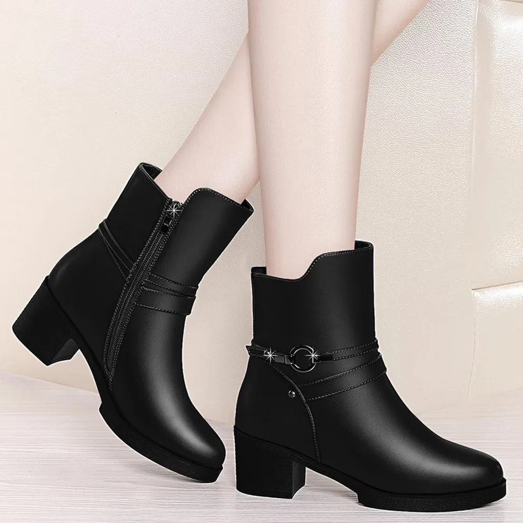 Women'S Shoes 2019 Spring Leisure Solid Round Toe Zipper Square Med Heel Boots Shoes Black Ankle Boots For Women Shoe 2020
Women'S Shoes 2019 Spring Leisure Solid Round Toe Zipper Square Med Heel Boots Shoes Black Ankle Boots For Women Shoe 2020