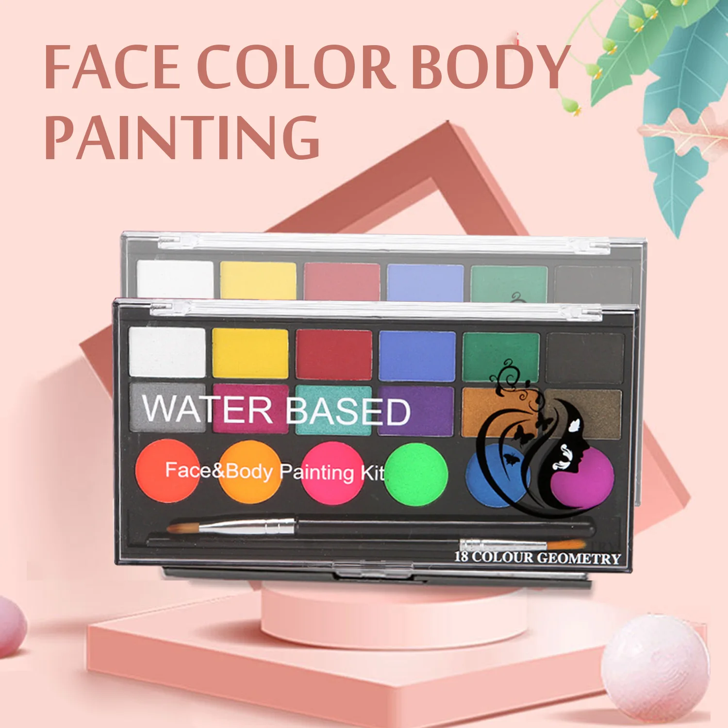 18-Color Water-based Body Face Painting Paint + 8PCS Brushes 40PCS Stencils for Halloween Masquerade Role Play Cosplay Party |