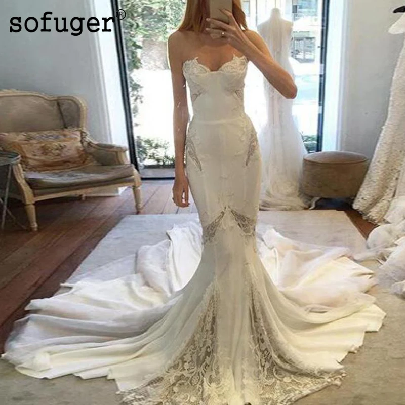 Mermaid Sweetheart Court Train Wedding Dress Strapless Lace Up Back Robe De Mariee Sofuge Boho Dubai Arabic Abiti Da Sposa
Mermaid Sweetheart Court Train Wedding Dress Strapless Lace Up Back Robe De Mariee Sofuge Boho Dubai Arabic Abiti Da Sposa
