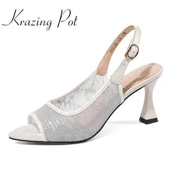 Krazing pot new sexy movie stars high heels buckle strap pointed peep toe sequins decorations shiny slingback summer sandals L34
Krazing pot new sexy movie stars high heels buckle strap pointed peep toe sequins decorations shiny slingback summer sandals L34