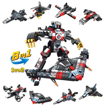 Modern Military Building Blocks Battlefield Mecha Robot Deformation Stealth Fighter Attack Airplane Bomber Plane Model Toys