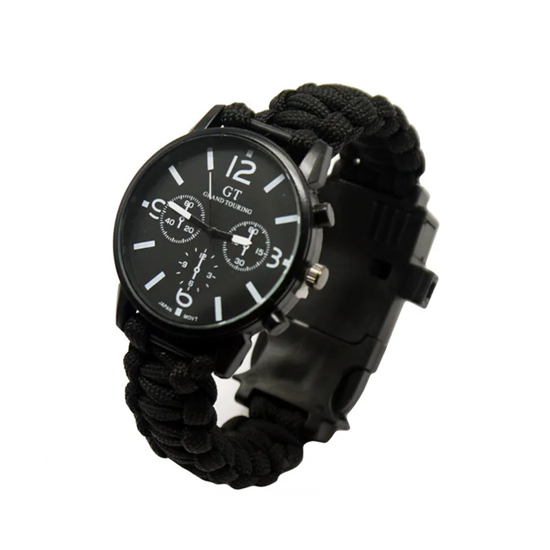 Outdoor Multifunction Camping Survival Watch Tools with LED Light 550Ibs Paracord Compass Whistle Reflector
Outdoor Multifunction Camping Survival Watch Tools with LED Light 550Ibs Paracord Compass Whistle Reflector