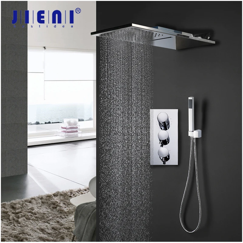 JIENI Luxury Chrome Brass Rain Waterfall Shower Set Faucet Wall Mounted ABS Handshower Control Valve Shower Faucets Mixer Tap
JIENI Luxury Chrome Brass Rain Waterfall Shower Set Faucet Wall Mounted ABS Handshower Control Valve Shower Faucets Mixer Tap