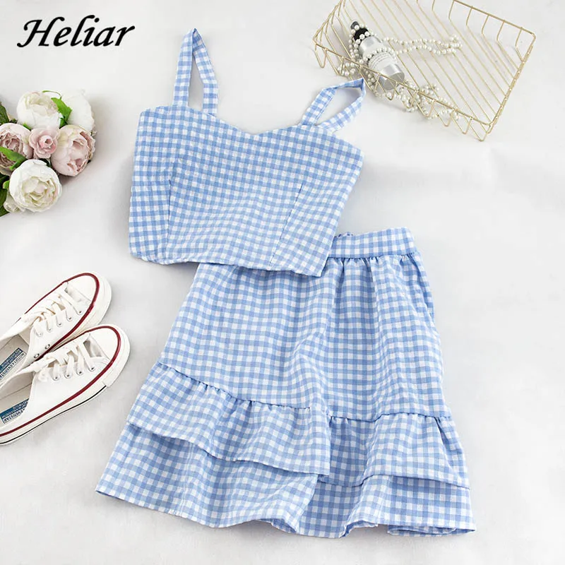 Heliar Sets Women Two Pieces Outfits Elastic Spaghetti Plaid Tops And Skirts Flounce Hem Sets Female 2020 Summer Sets For Women
Heliar Sets Women Two Pieces Outfits Elastic Spaghetti Plaid Tops And Skirts Flounce Hem Sets Female 2020 Summer Sets For Women