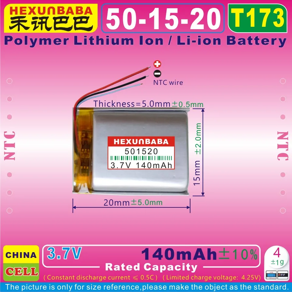 10 шт. [T173] 3 7 в 140 мАч [501520] полимерный литий-ионный/литий-ионный аккумулятор для TWS