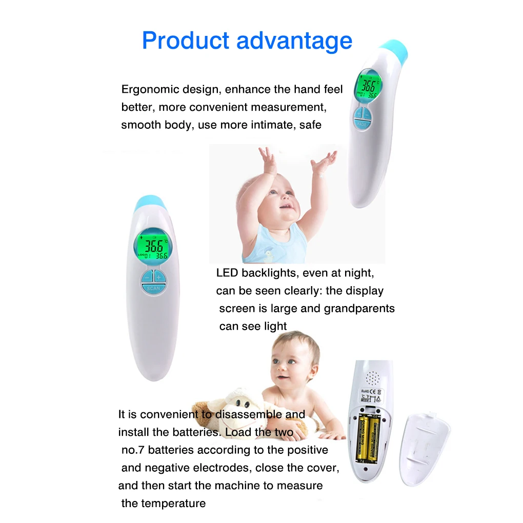 Non-contact Infrared Digital Thermometer Forehead IR Body Temperature Meter Tester