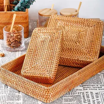 

Kitchenware Rattan Hand-Woven Storage Basket Tray Wicker Baskets Bread Fruit Food Breakfast Display Breadbasket