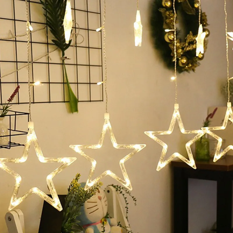 LED Christmas Stars Lighting Chain Five-pointed Star Curtain Lights Holiday Star Light String Home Decoration Spring Festival Co
LED Christmas Stars Lighting Chain Five-pointed Star Curtain Lights Holiday Star Light String Home Decoration Spring Festival Co