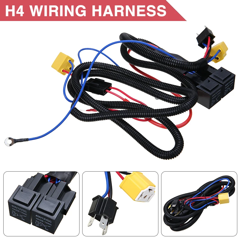 

1 PC H4 Car Headlight LED Light Brightness Booster Wiring Harness 12V 55W 100W HID Headlamp Relay Wiring Harness Auto Parts