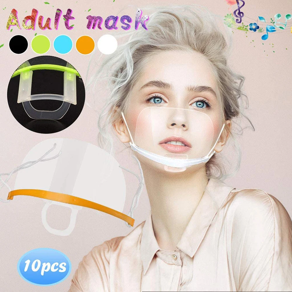 

New 10PCS Restaurant Mouth Mask Sheild Unisex Transparent Face Mask Mouth Reusable Plastic Mask for Hotel Chef Mask