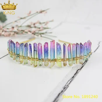 Fashion Women Crystal Crowns Tiara Gold Wire Wrapped Titanium Rainbow Quartz Point Crowns Headband Bridal Hair Jewelry HG083KBCI
Fashion Women Crystal Crowns Tiara Gold Wire Wrapped Titanium Rainbow Quartz Point Crowns Headband Bridal Hair Jewelry HG083KBCI