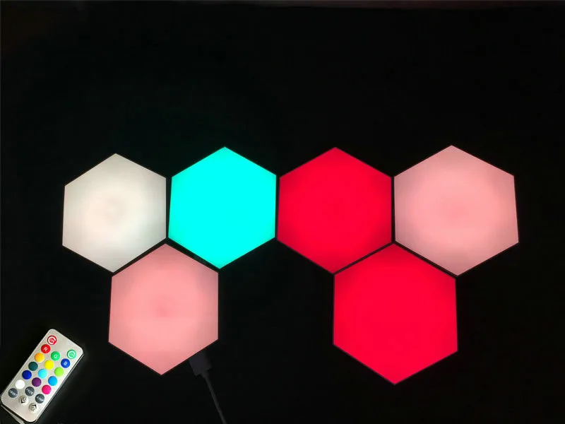

set of 6 Usb powered Touch sensitive Led Lighting RGB Quantum Wall lamp Light Hexagonal Modular Night Lighting w/Remote control