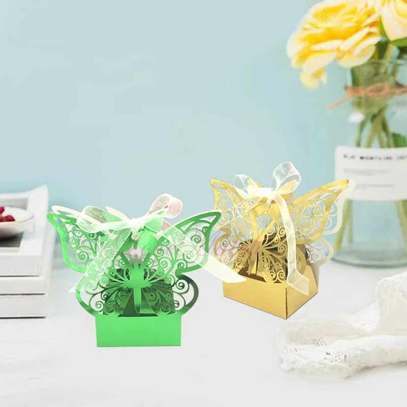 50pcs/lot laser cut butterfly candy box wedding party paper box