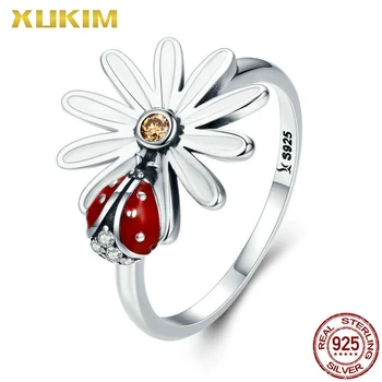

SR814 Xukim Jewelry 925 Sterling Silver Beetle Sunflower Ring Komplety Srebro 925