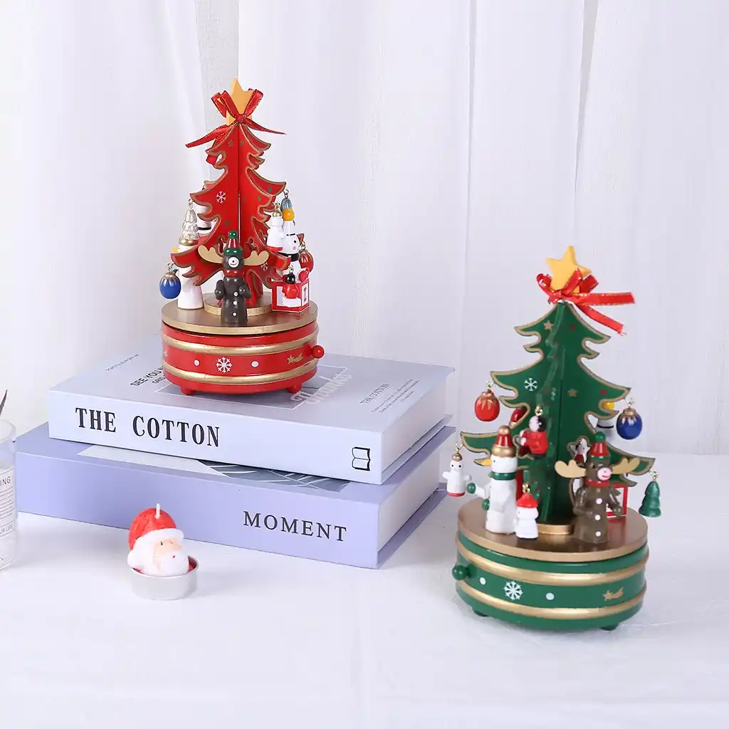 wooden rotating christmas tree music box christmas gift music