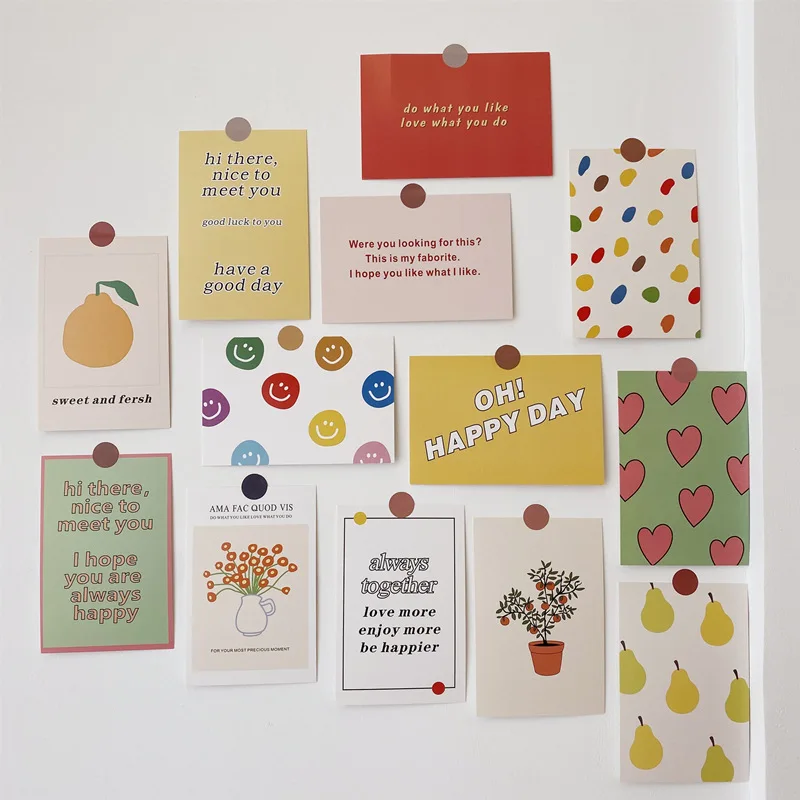 13sheets Fruit Flower English Art Decorative Card Color Contrast Postcard Diy Collocation Background Wall Sticker Greeting Cards
13sheets Fruit Flower English Art Decorative Card Color Contrast Postcard Diy Collocation Background Wall Sticker Greeting Cards