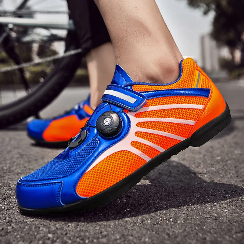 Summer Men Women Cycling Shoes Mesh Racing Shoes Rubber Soles Outdoor Triathlon Breathable Mountain Bike Shoes Plus Size 36-44